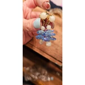 Vintage 1960's Vendome Crystal Clip-on Dangle Earrings With Confetti Faux Pearls